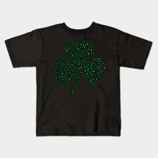 Patricks Day, Dark Green Faux Glitter 3 Leaf Clover Kids T-Shirt
